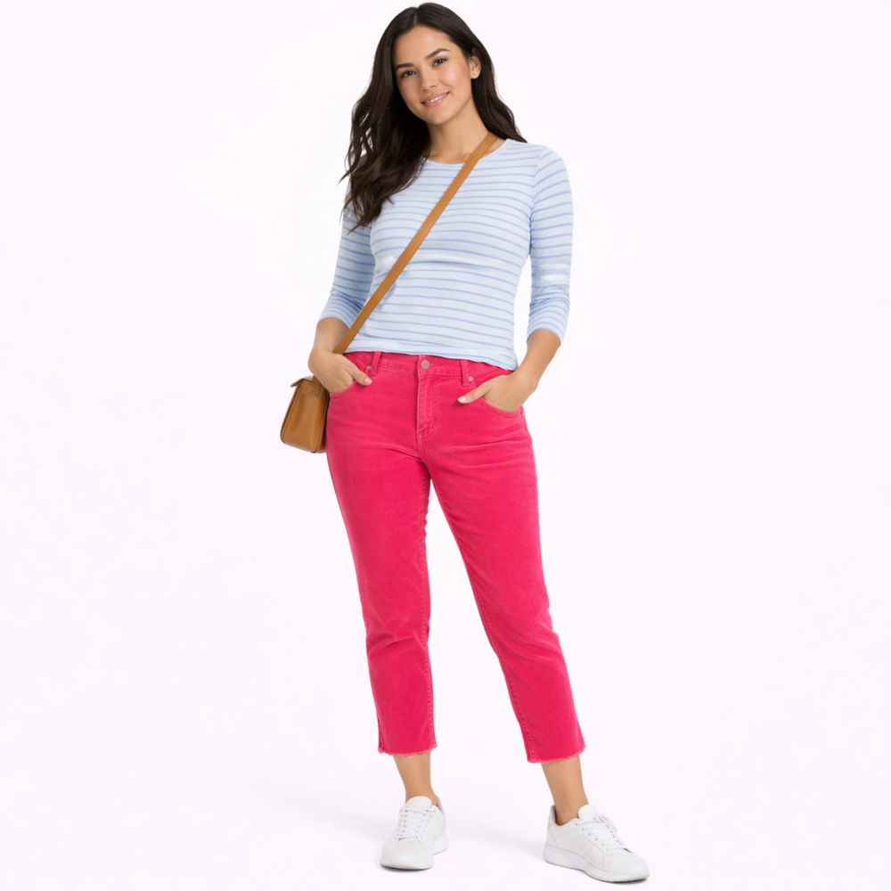 Women's Talbots Pink Corduroy Slim Ankle Frayed Hem Pants Size 8